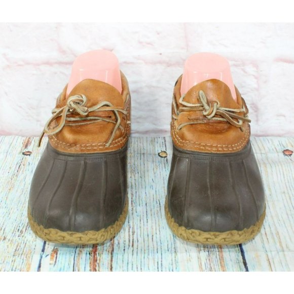 LL Bean Brown Leather Rubber Slip On Moccasin Low Ankle Duck Boots Size 7 M - Picture 4 of 8